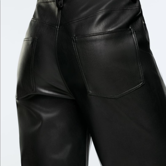 Zara Black Faux Leather The 90s Pants Size 10 - Picture 4 of 5